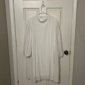 White Long Sleeved Midi Dress